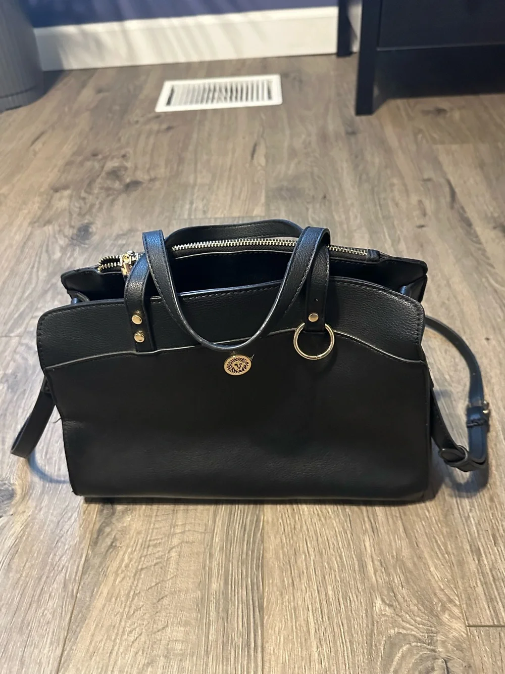 Anne Klein Black Tote with Gold Zipper Accents
